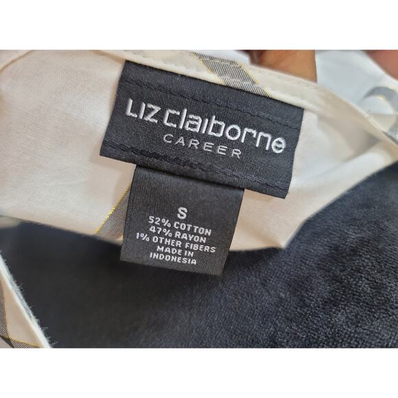 Liz Claiborne Blouse Women's Small White Black Windowpane Career Top Bell Sleeve - Picture 9 of 11
